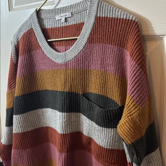 Madewell Striped Rib-Knit Crewneck Sweater in Mustard, Pink, Gray & Olive - Picture 4 of 9